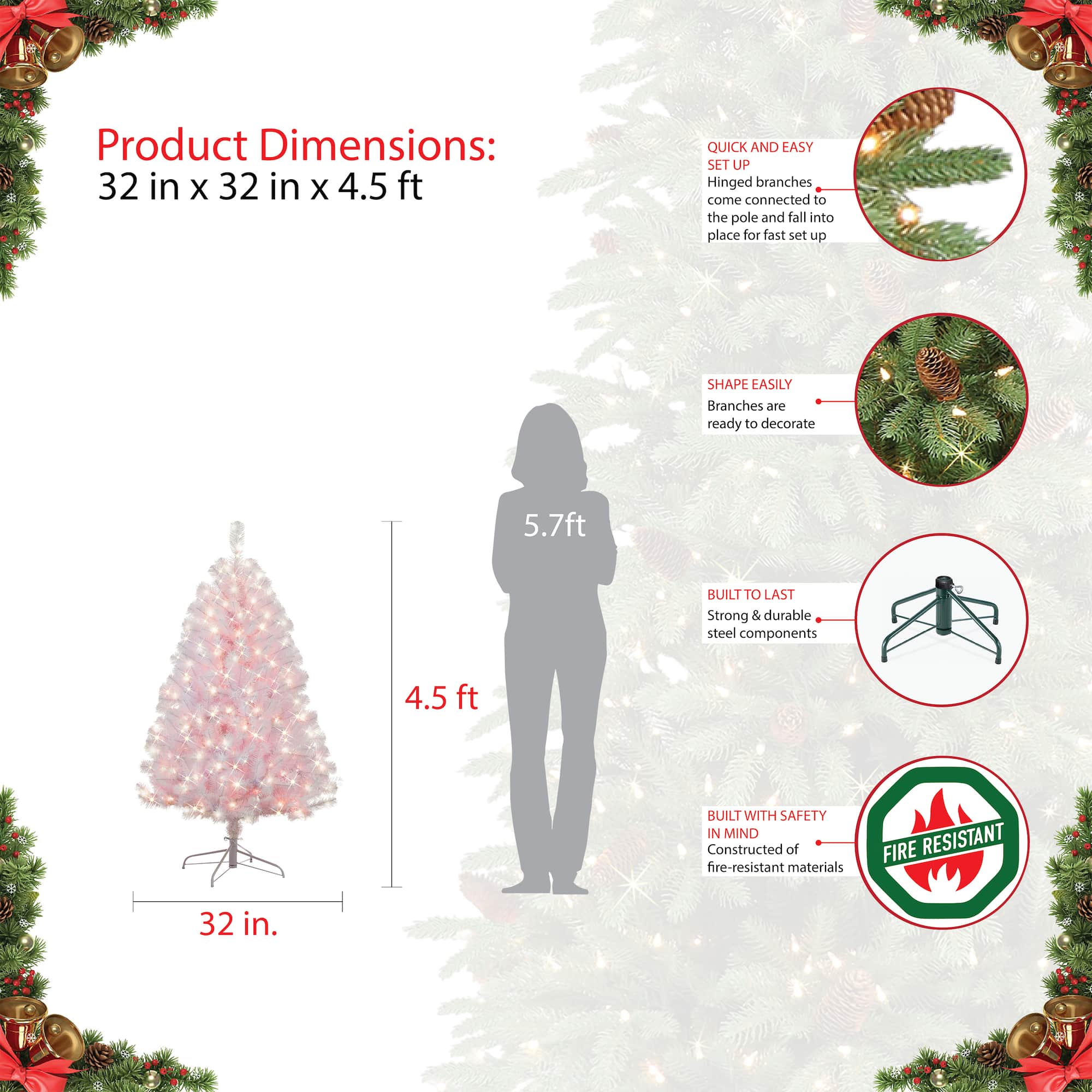 6 Pack: 4.5ft. Pre-Lit White Northern Fir Artificial Christmas Tree, Clear Lights